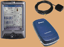 GPS kit, comprising: Pretec GPS bluetooth logger; external aerial; HP iPAQ RX3715