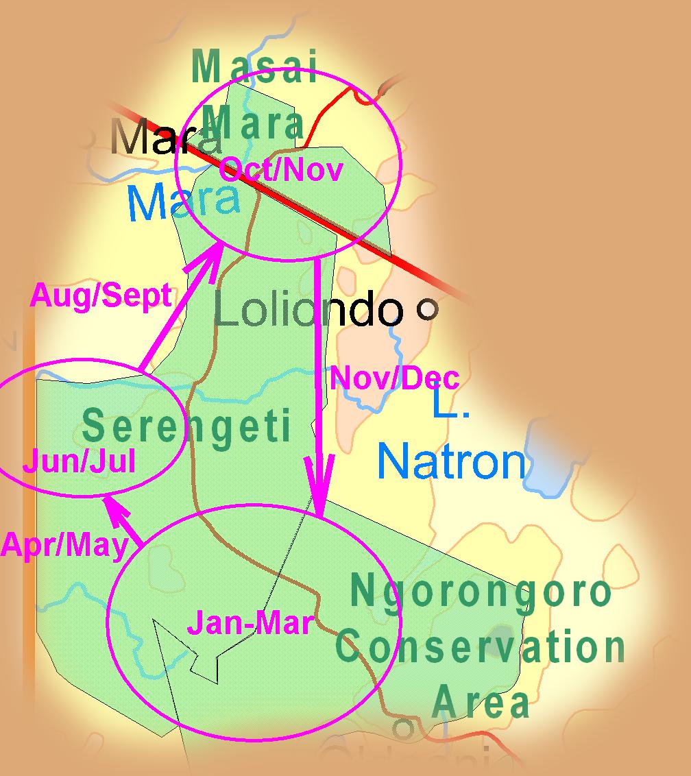 Extract of East Africa Map showing primary migration routes and periods!